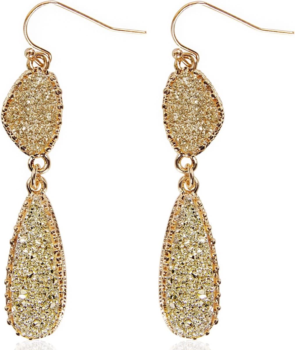 Simulated Druzy Dangle Earrings for Women - Gold, Silver, or Rose Gold Tone Boho Earrings for Women