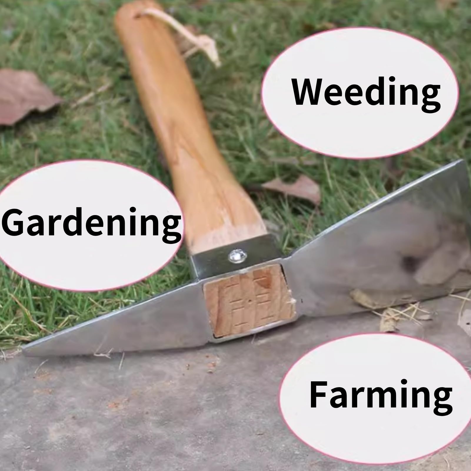 Houe de jardinage en acier inoxydable avec manche en bois, outil de cultivateur manuel pour ameublir le sol