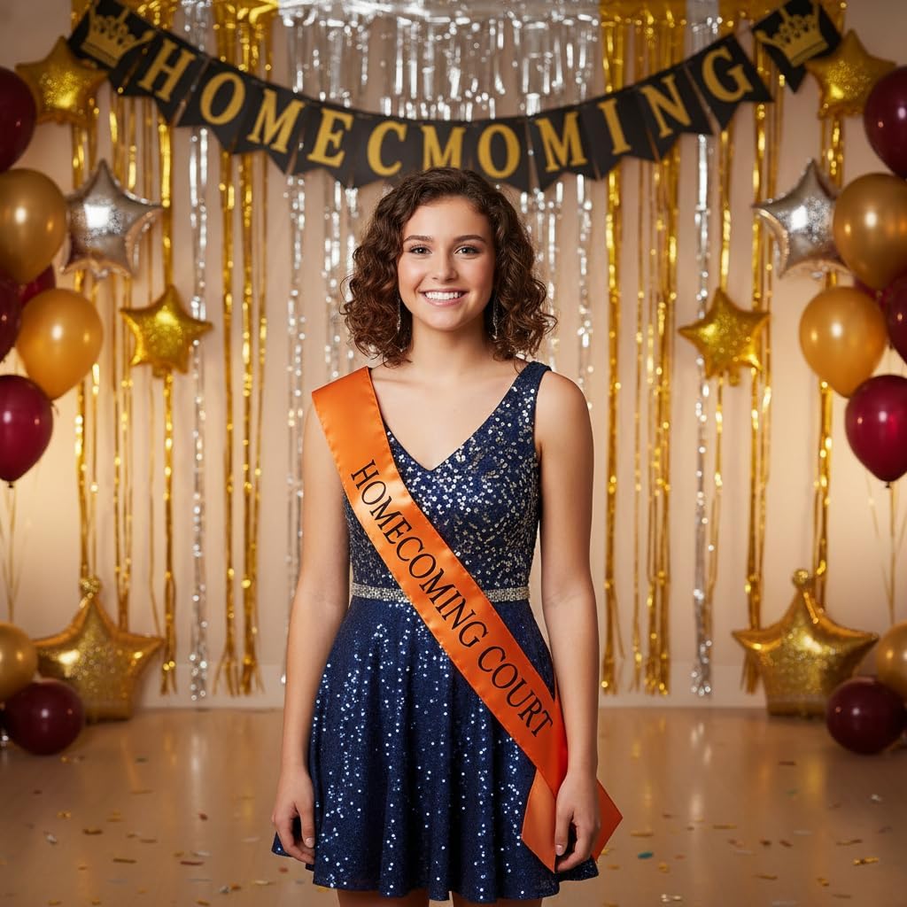 Orange Satin Homecoming Court Sash Set- 3 Inches x 72 Inches