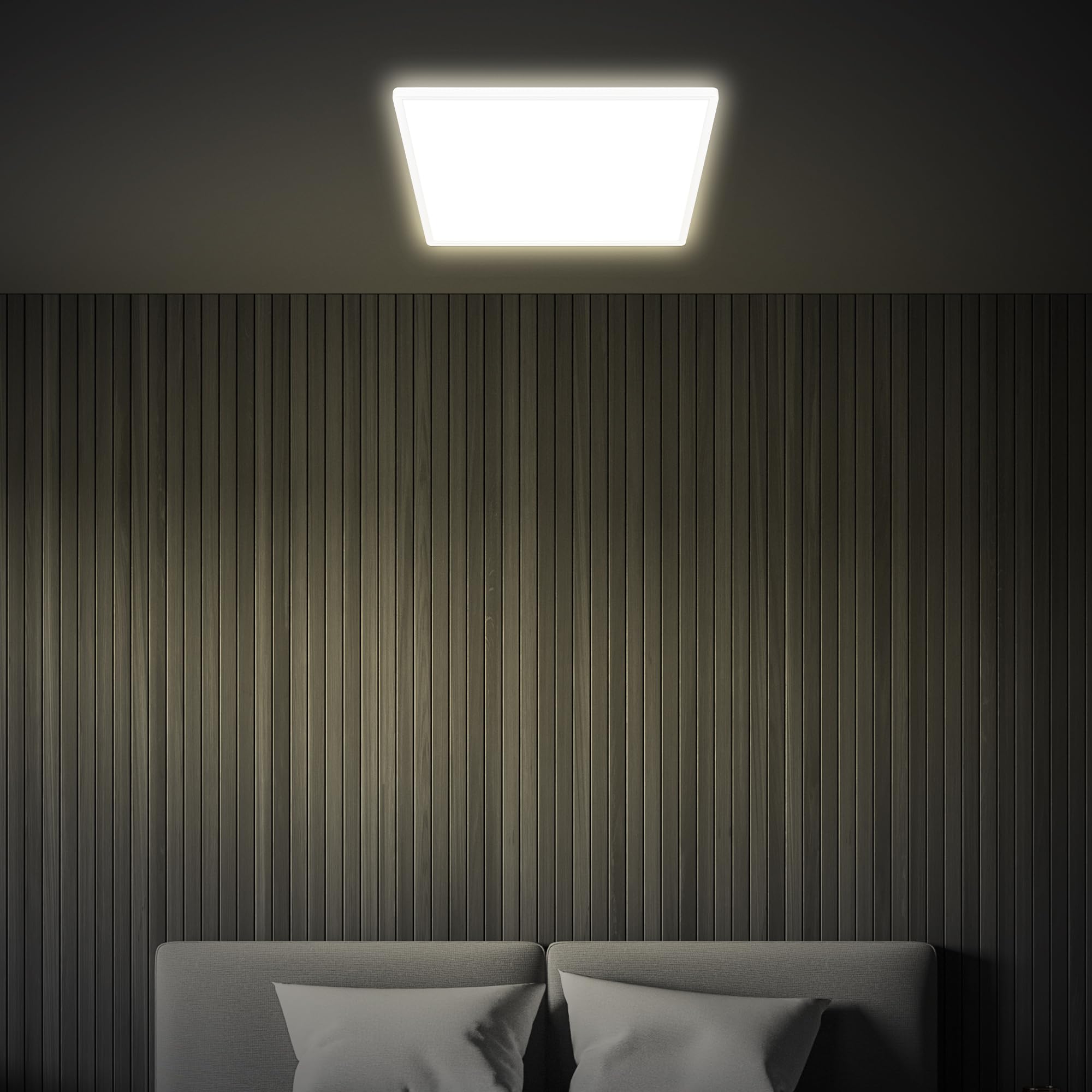 BRILONER - LED Deckenlampe mit indirektem Licht, 3 cm flach, neutralweißes Licht, Lampe, Deckenleuchte, Wohnzimmerlampe, LED Panel, Küchenlampe, Deckenbeleuchtung, 56x56x3 cm, Weiß