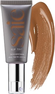 Saie Slip Tint Tinted Moisturizer - Dewy Skin Tint with Lightweight, Sheer Coverage - Skin Care Infused Face Makeup with Hydrating Hyaluronic Acid - Shade 7 (1.35 oz)