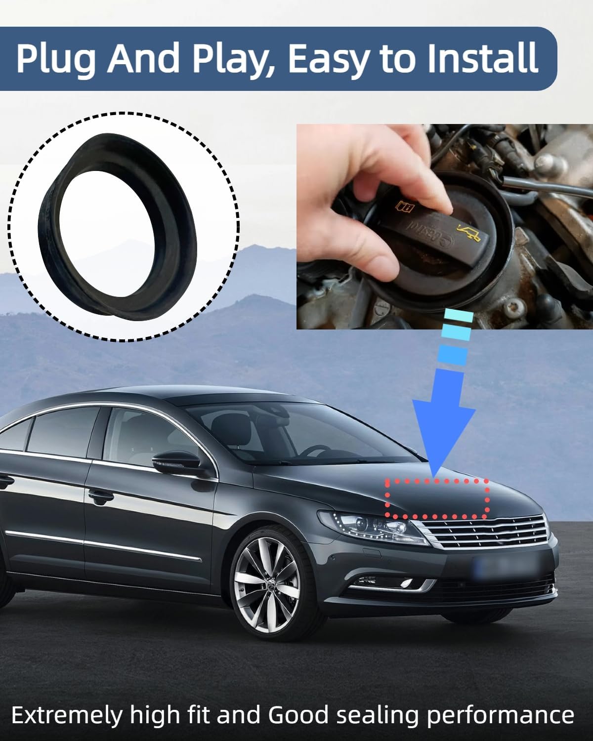 06H133287 Engine Motor Oil Filler Cap Ring Seal Gasket Fits for VW CC Passat 2009-2012 Tiguan 2009-2017 Fit for Audi A5 Q5 2010-2017 A6 2012-2015 Q3 2015