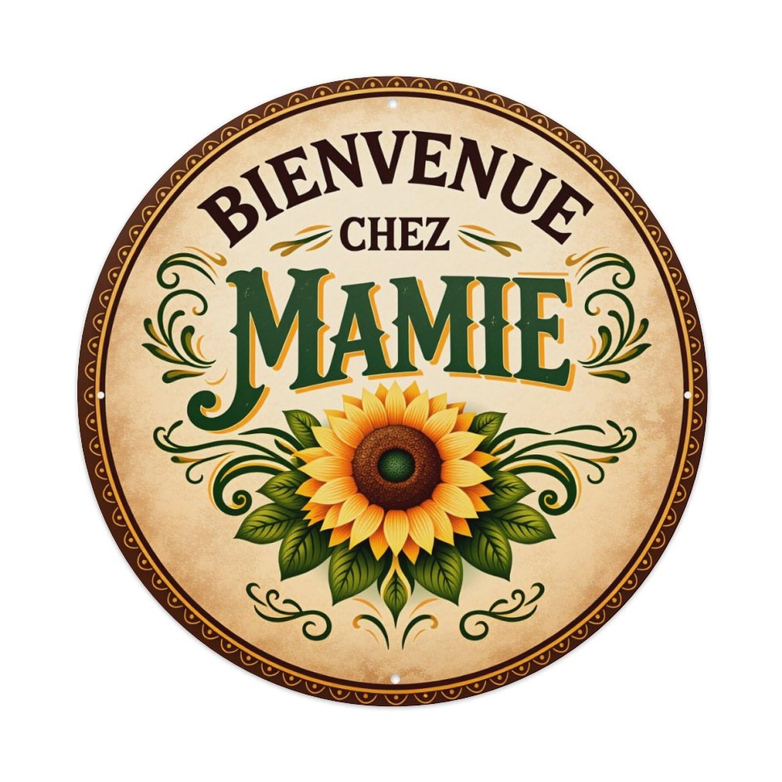 Sunflower Floral Vintage Welcome Sign Pattern Round Vintage Tin Sign,Retro Wall Art,Metal Poster for Home, Bar, Garage, Cafe, Rustic Indoor & Outdoor Decor, 8x8 Inches