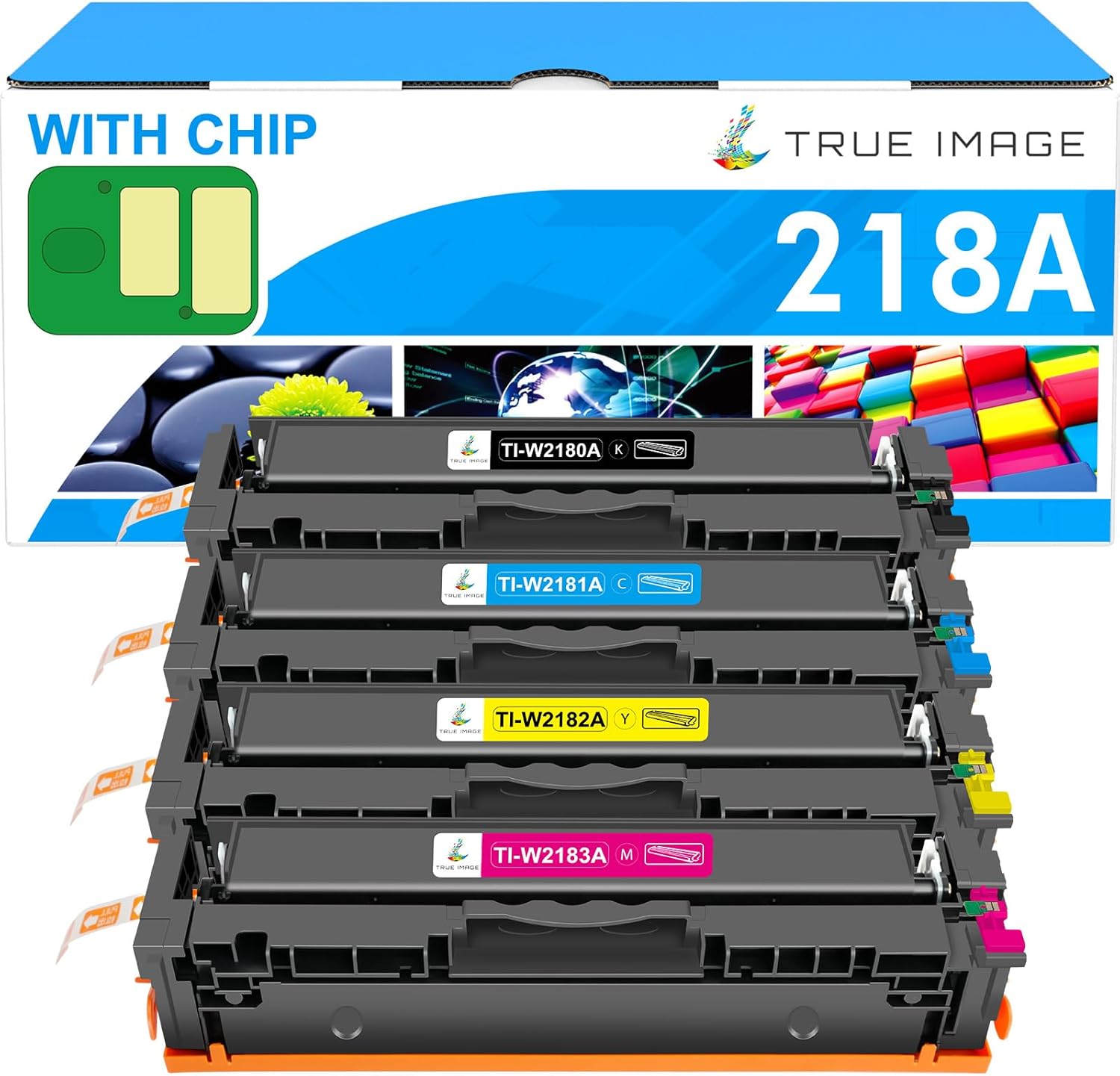 218A 218X Toner Cartridges 4 Pack with Chip 3301fdw 3201dw Compatible Replacement for HP 218A 218X Color Laserjet Pro MFP 3301cdw 3301sdw 3201dw Printer High Yield Ink Set W2180A W2180X (B/C/Y/M)