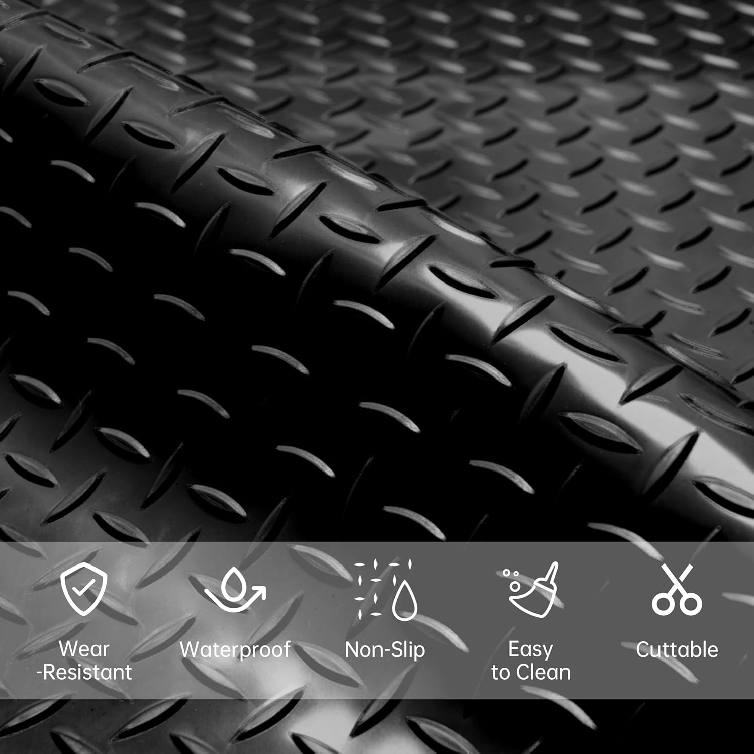 7.5 x 17 FT Garage Floor Mat, 2.5 mm Thickness Diamond PVC Garage Flooring Roll, Floor Protector Mat for Garage Warehouse Gyms, Black