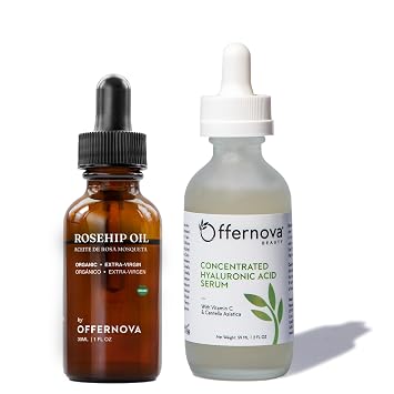 Offernova Rapid Radiance Duo - Organic Rosehip Seed Oil - Hyaluronic Acid Serum - Rosa Mosqueta y Acido Hialuronico