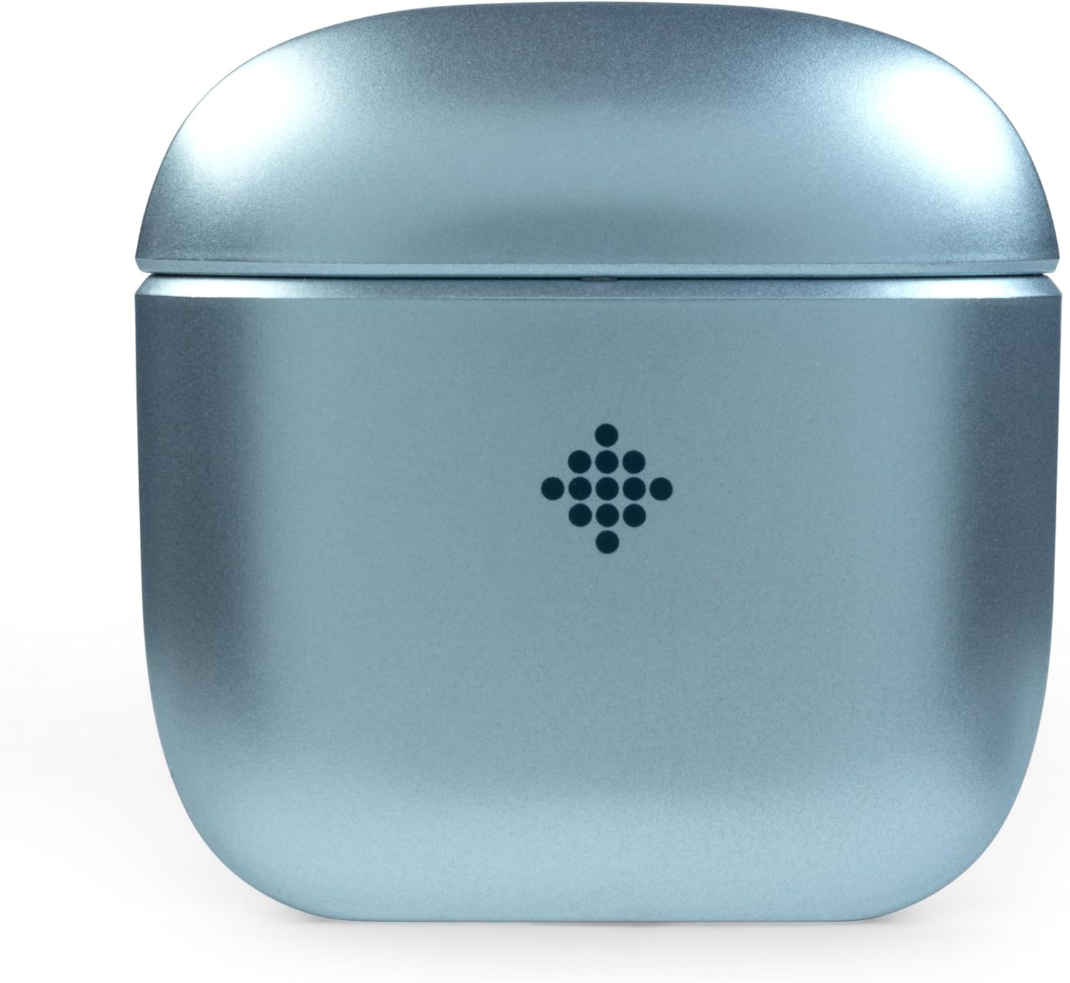 Closed Intempo Aria Lite charging case with a metallic blue finish