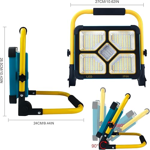 Miniatura 6 de Luz de trabajo recargable LED, luz de construcción portátil con soporte y batería de 10500 mAh, carga solar y tipo C, 4 modos de iluminación, ideal