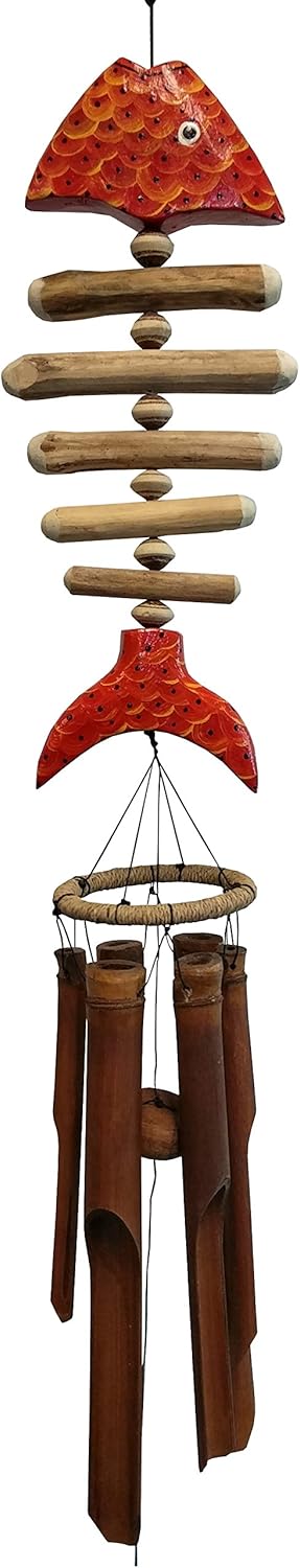 Wind Chime Fish Handcrafted Wooden Bamboo Bone Fish Outdoor Garden Decoration Patio Decor Gift Idea