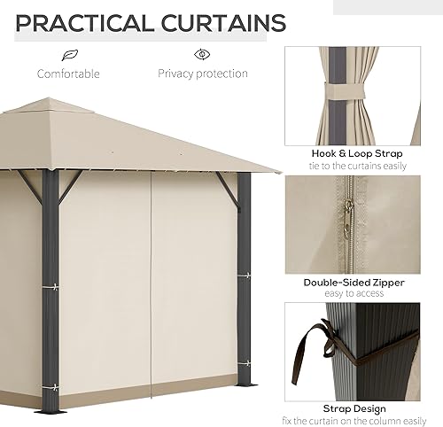 Miniatura 4 de Outsunny Cenador de patio de 10 x 10 pies, marco de aluminio, refugio para exteriores con paredes laterales, techo ventilado para jardín, césped,