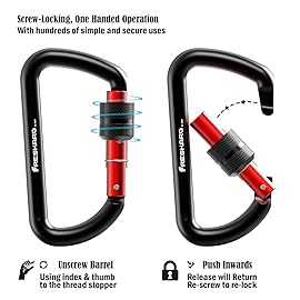 FresKaro Carabiner Clip, Locking and Small, Heavy Duty Carbineers, Key and Keychain Clips, Black Karabiner 3inch, Aluminum, D-Ring, for Belt, Hammock, Weight Bearing, Hiking, Dog Crate, 2Pack