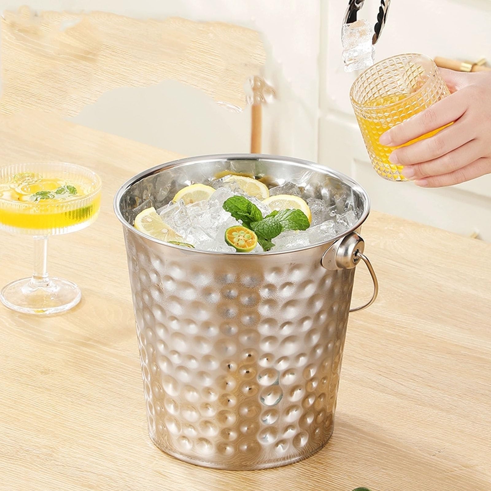 Cubo de hielo de acero inoxidable, gran tina de bebidas para fiestas, enfriador de vino y champán para enfriar bebidas en bares y eventos (16 x 11 x 15 cm)
