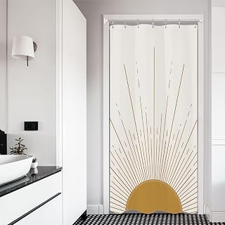 Stall Abstract Sun Shower Curtain Set 36Wx71H Inches Half Small Modern Minimalist Mid Century Aesthetic Sunburst Sunrise Simple Polyester Waterproof Bathroom Curtain with Hooks