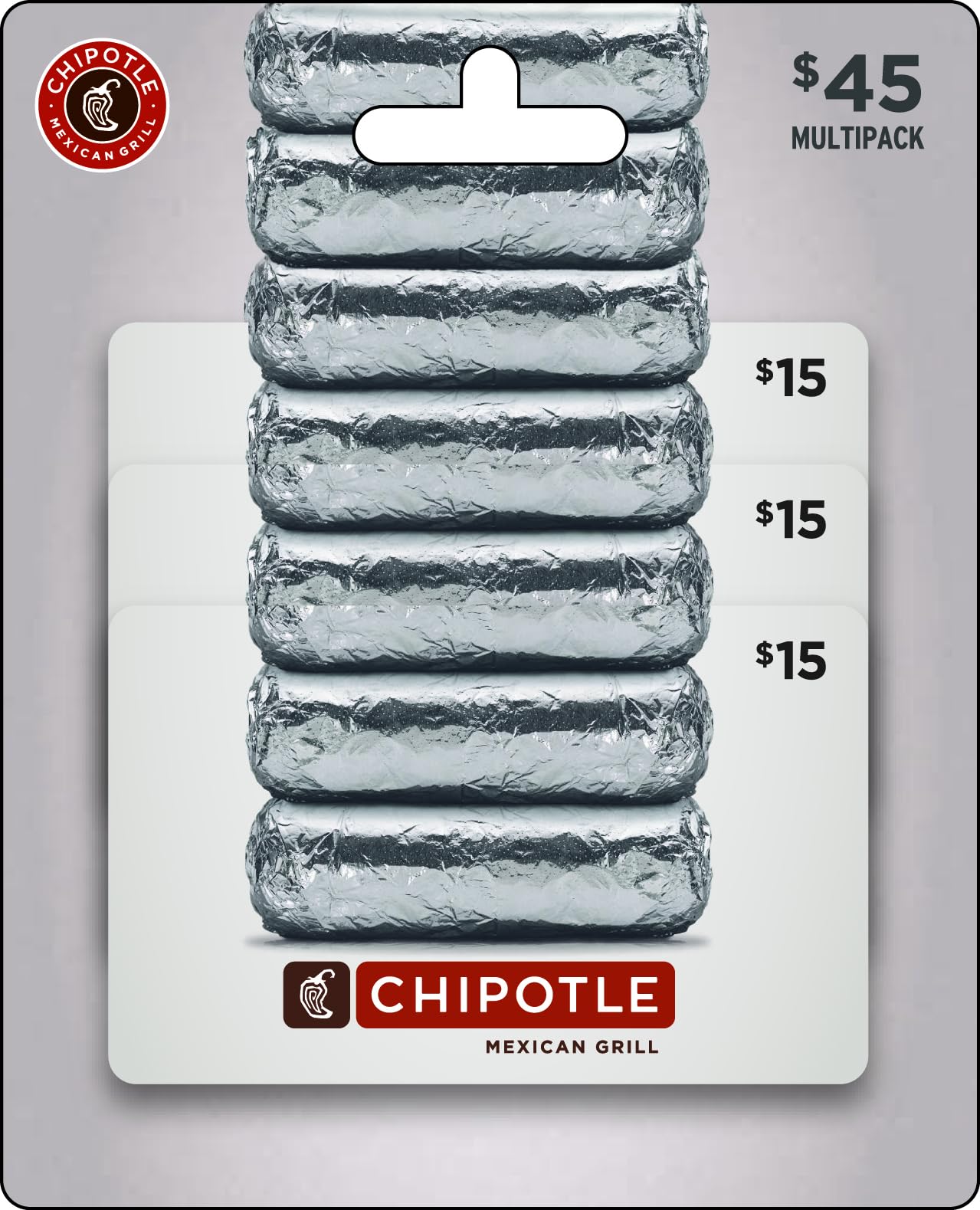 Chipotle physical gift cards, multipack of 3 x $15 | Mubboo
