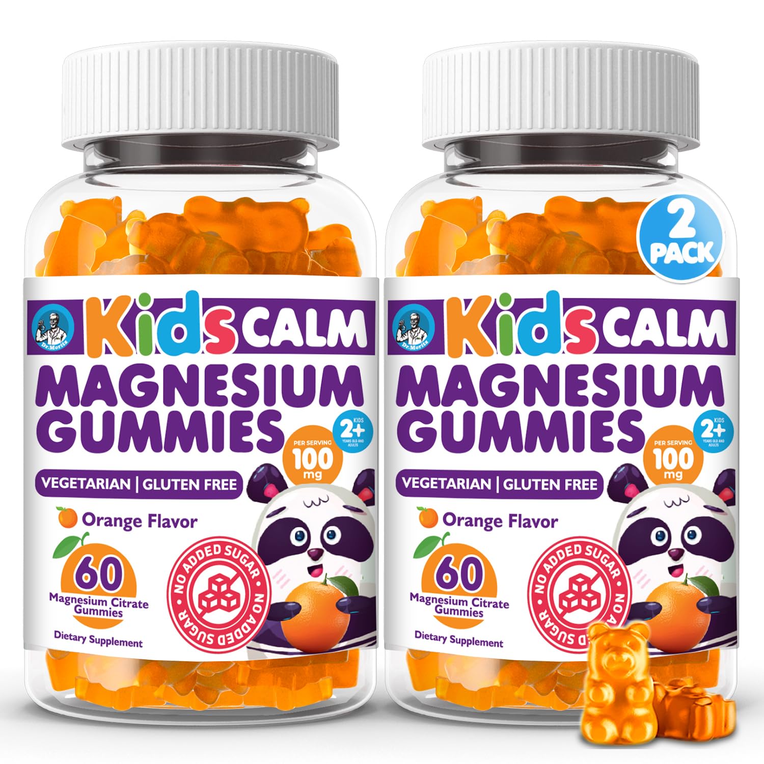 DR. MORITZ Sugar-Free Calm Magnesium Gummies for Kids and Adults - Non-GMO Magnesium Citrate Gummies - Orange Flavor - 2-Pack (120 Count)