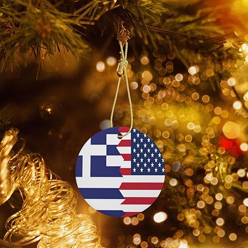Miniatura 5 de Bandera griega de Estados Unidos, adornos de cerámica para colgar, adorno colgante de Navidad personalizado para decoración del hogar