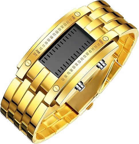 Miniatura 4 de Binary Blue LED Reloj digital para hombre clásico creativo moda cuadrado plateado plata mujeres niños fecha relojes de pulsera (plata)