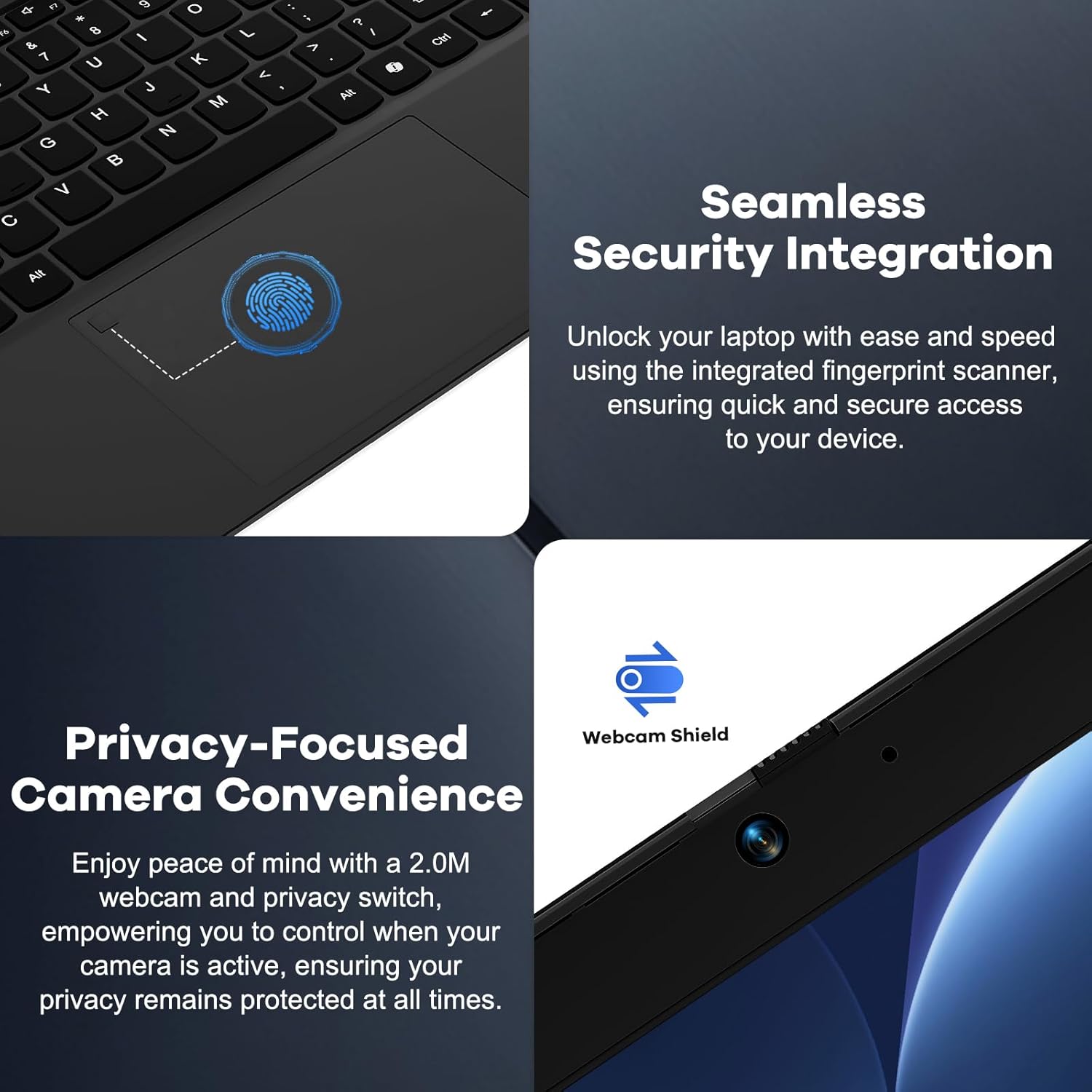 NIMO N156 laptop fingerprint reader and webcam privacy shield