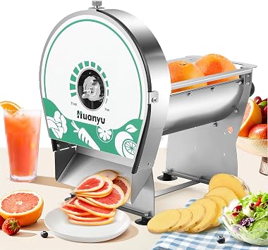 Huanyu Electric Slicer, Commercial Vegetable Slicer, For Both Electric and Manual Use, Thickness 0-0.4 inches 0-10 mm, 304# Stainless Steel, Washable Blade, Large Capacity, Vegetables, Fruits, Lemon, Cucumbers, Potatoes, Carrots, Japanese Instruction Manual Included