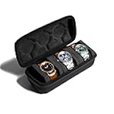 AUKURA 3 Slot Hard Watch Travel Case, Watch Roll Case Storage and Organizer for Men and Women, with anti-move watch pillow (Black fabric 3Slots)