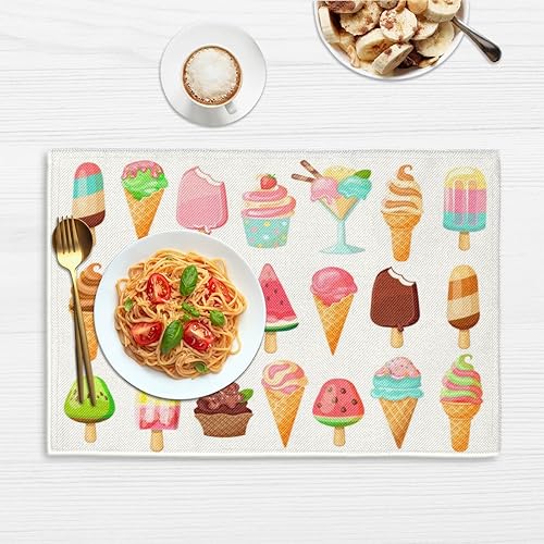 Miniatura 6 de Juego de 4 manteles individuales con diseño de helado de comida, lavables, impermeables, para decoración de mesa de comedor, 18 x 12 pulgadas