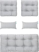 Vista 19 de QILLOWAY - Cojines de asiento de mimbre para patio al aire libre, juego de sofá, dos almohadas en forma de U, dos almohadas lumbares para muebles