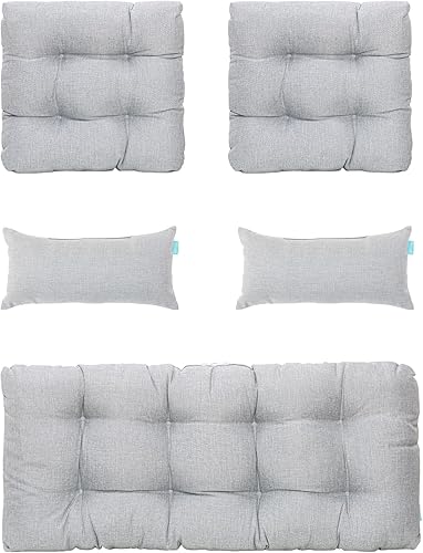 QILLOWAY Cojines de asiento de mimbre para patio al aire libre, dos en forma de U, dos almohadas lumbares para muebles de patio, sofá biplaza de