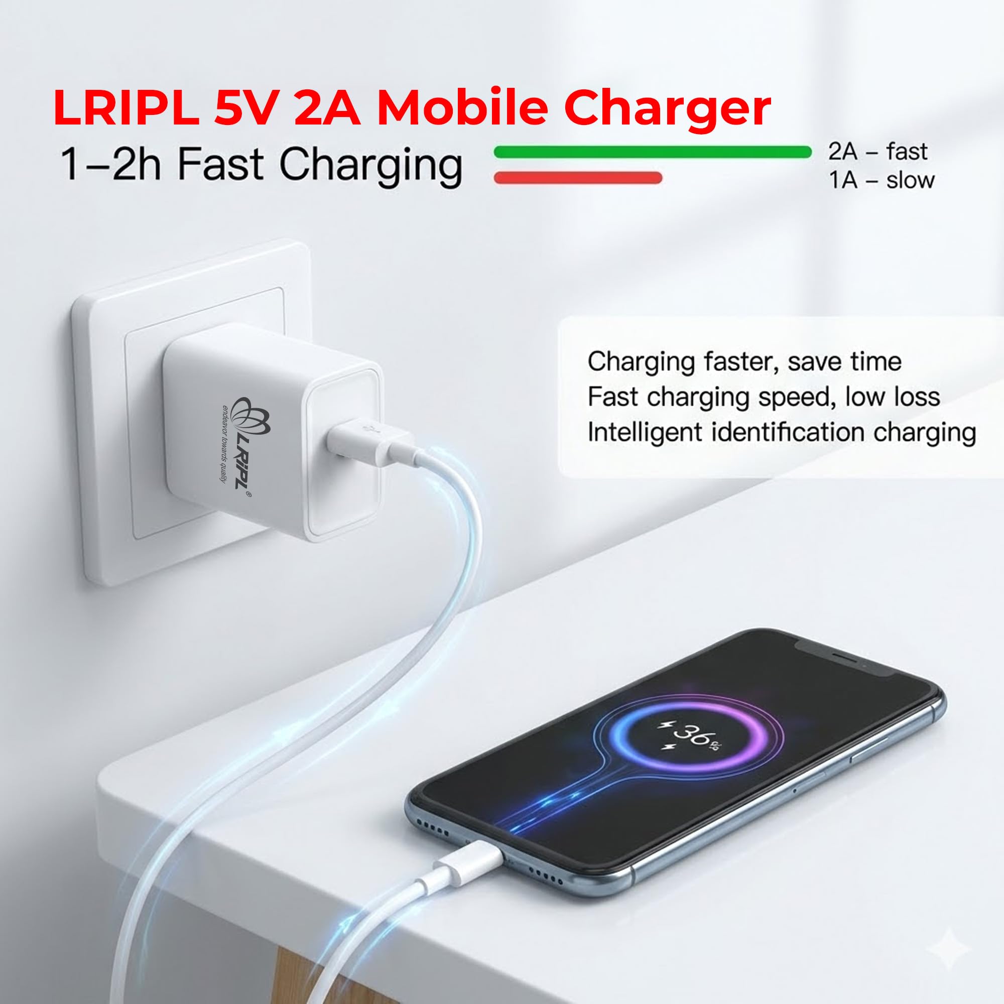 LRIPL USB Charger 5V 2A 10W Fast Charging Adapter | BIS Certified Wall Charger for Smartphones, Power Banks, Bluetooth Devices | Safe, Durable & Compact Mobile Charger – White — Amazon image 6