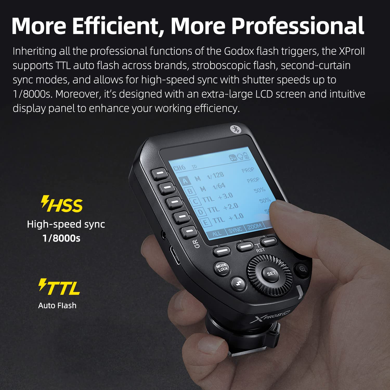 Godox XProII-C TTL Wireless Flash Trigger 1/8000s HSS, Commutazione Istantanea TCM, Controllo APP, 16 Gruppi 32 Canali, Ampio Display LCD, Segnale Stabile, Reattivo, Adatto per Fotocamere Canon