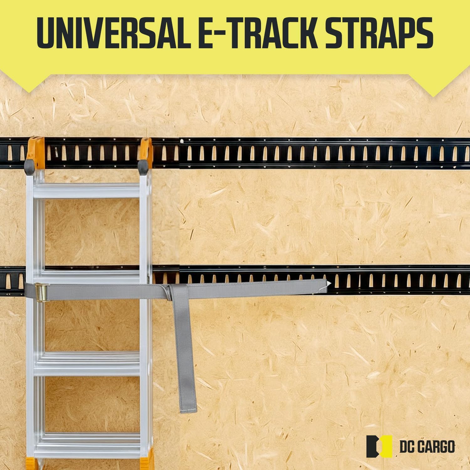 DC Cargo Mall E Track Straps 2" x 16', Heavy Duty Cam Buckle Tie Down Straps 3000Lbs Break Strength (4 Pack Grey) E Tack Accessories for Load Securement in Pickups, Trailers, Trucks, Boats, Vans, Cars