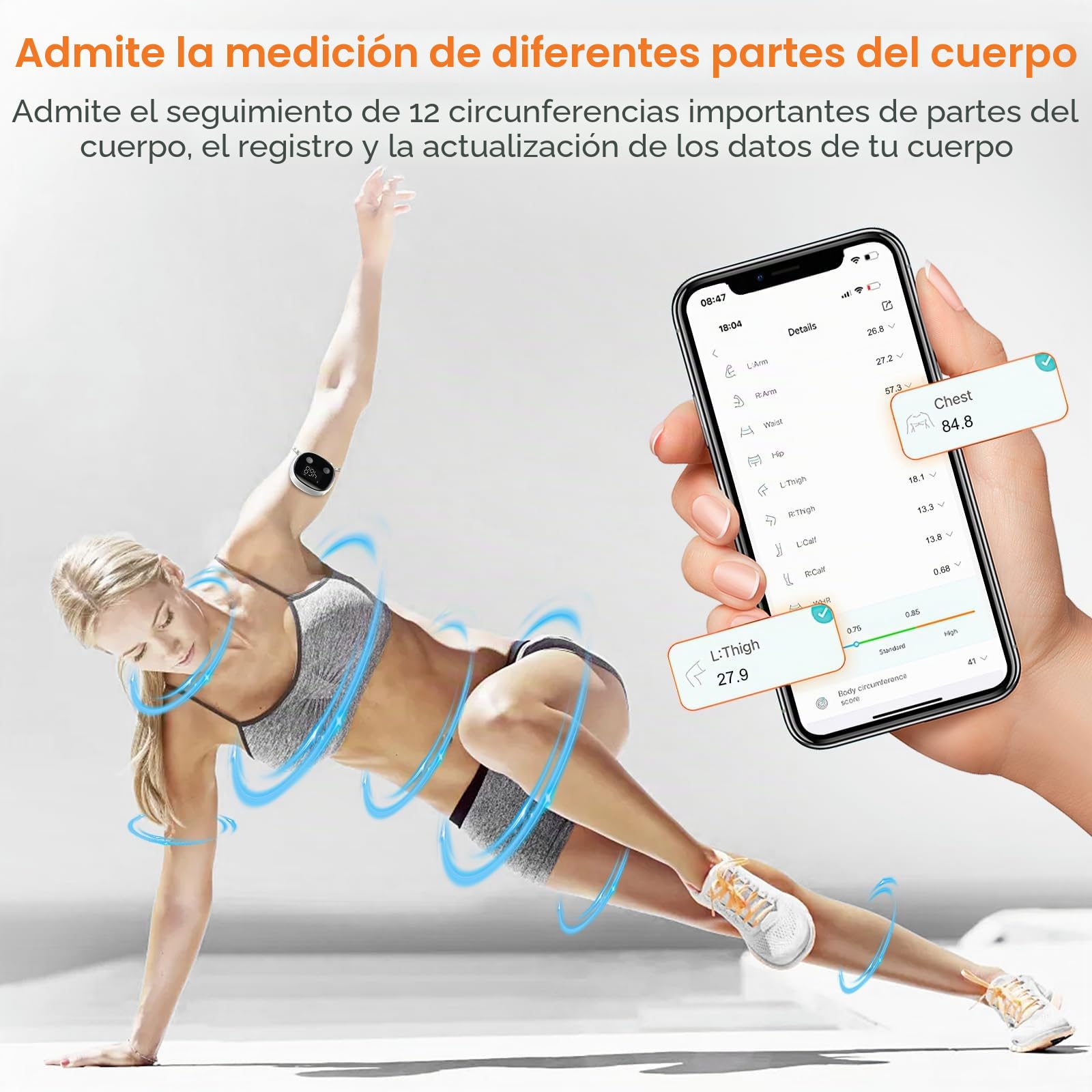 Smart Body - Cinta métrica Bluetooth con monitor de actividad física Fitdays, pantalla completa LED HD, monitor de fitness y pérdida de peso