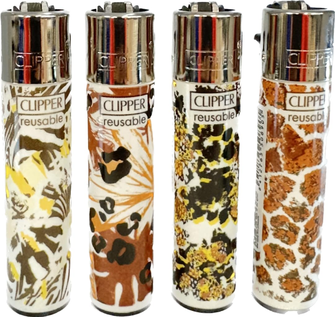 4 x Clipper Lighters Set, Designer Collectible gas lighter, Replaceable Flint Refillable Lighters Diffrent New LIMITED EDITION Desing Availble standard size (No Fuel)