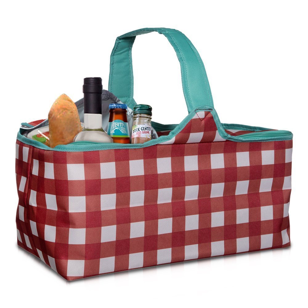 Large Hot and Cold Picnic Basket Bag Insulated Red and White Gingham