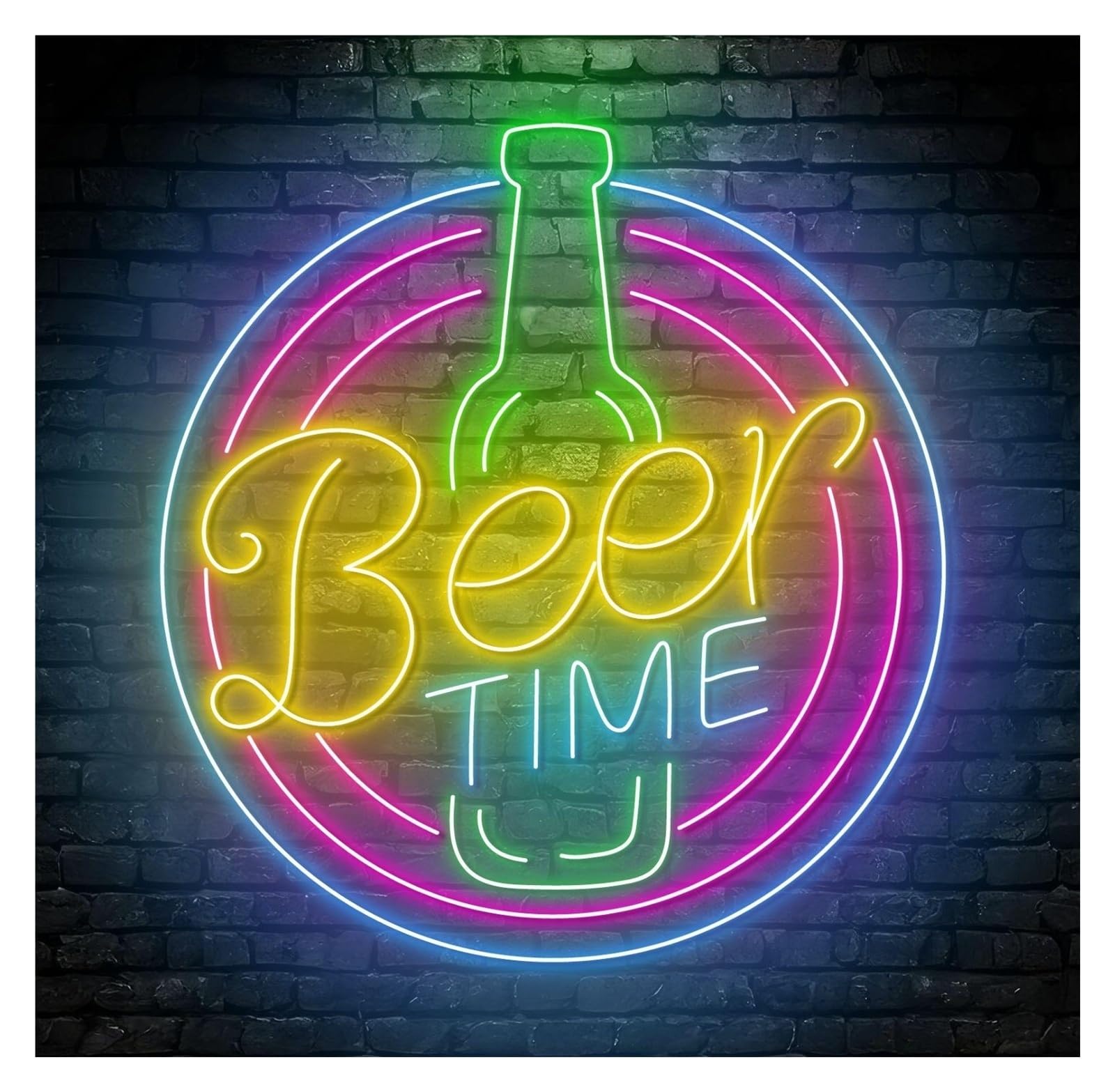 Hanging Art Neon Signs "Beer Time"Neon Sign Led Light Bar Pub Wall Art Party Home Decor Storefront Window Display Business Entrance 50cm