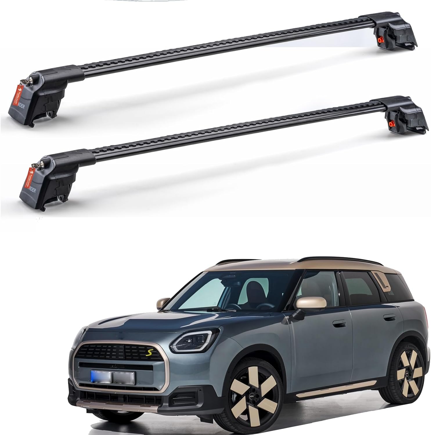 Roof Racks Cross Bars for Mini Countryman SE ALL4 2024 2026 Cargo Carrier Bars Lockable (Anti Theft System) Available Aluminum in Black or Gray (Black)