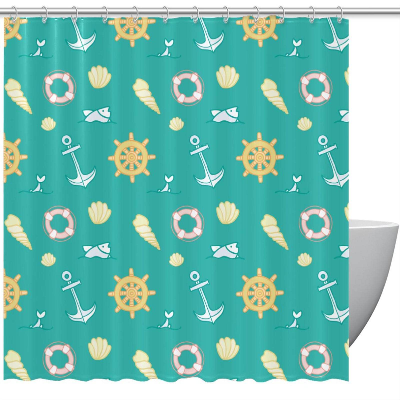 Rideau de douche motif nautique boussole ancre imperméable grand format 183 x 183 cm