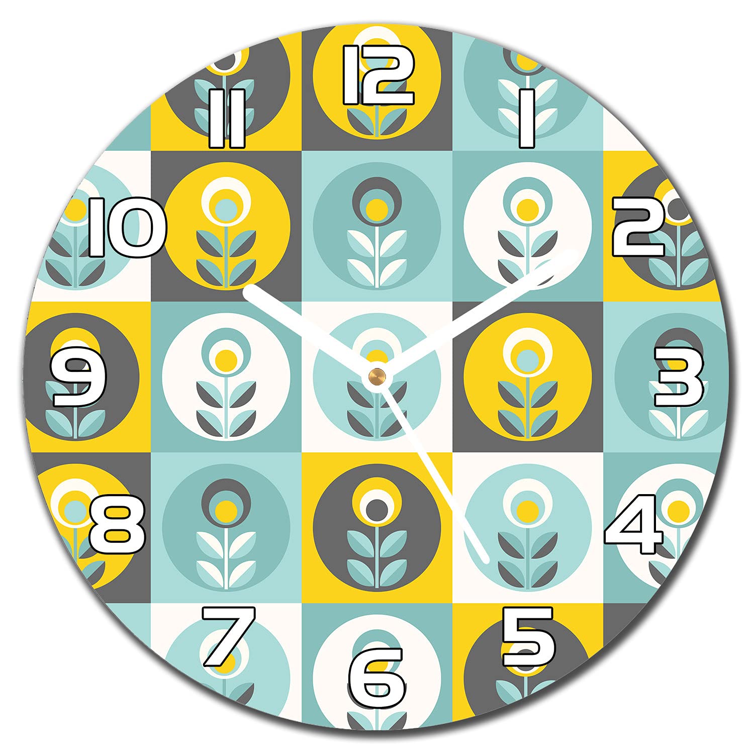 Horloge murale en verre sécurité floral rétro à aiguilles blanches