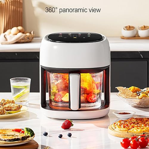 Miniatura 2 de Freidora de aire con ventana de visualización de vidrio, freidora de aire inteligente con pantalla táctil de 1350 W para 4 a 5 personas, 10 menús
