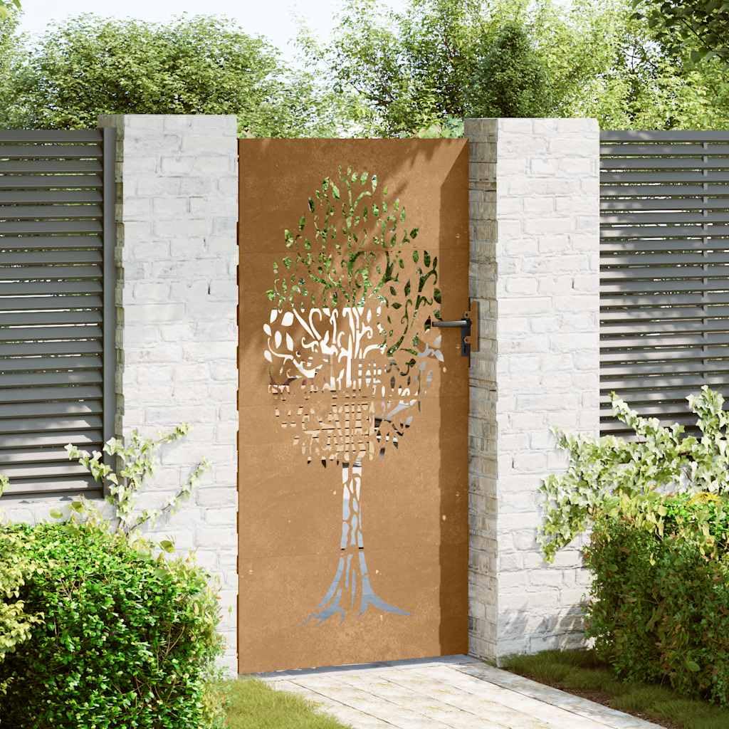 Stal Corten brama ogrodowa 85 x 175 cm wzór drzewa