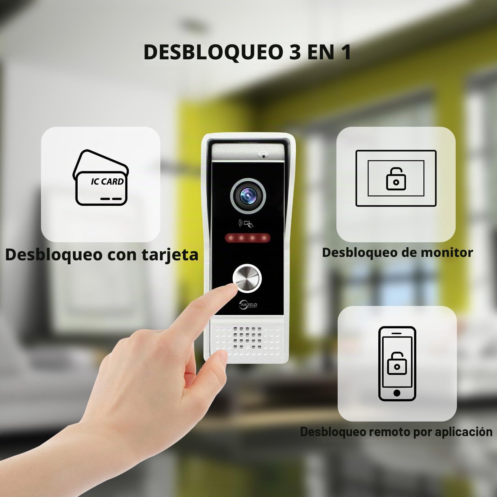 ANJIELO SMART 1080P Video Timbre Cámara con Pantalla Táctil de 7 pulgadas Video Timbre Intercomunicador (4 Cables) Soporte Grabación Automática Infrarrojo Visión Nocturna PIR Detección de Movimiento