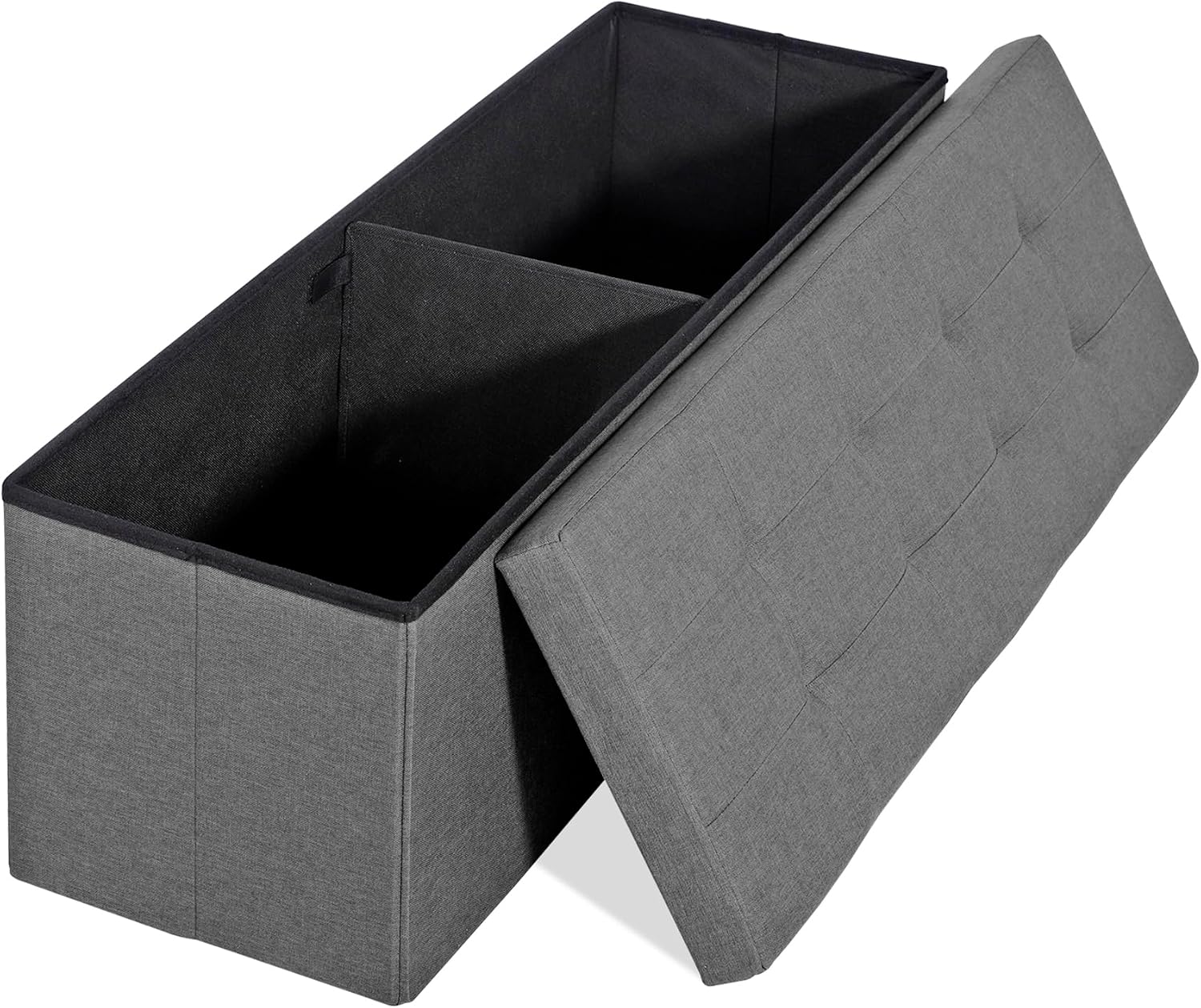 43 Inch Storage Ottoman Bench,Folding Storage Chest Box w Divider,Long Linen Foot Rest Stool,Up to 660 Lbs (Light Grey)