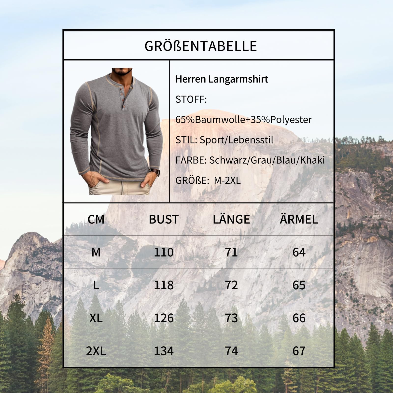 LAOARA T Shirt Uomo Maglietta Manica Lunga Cotone Slim Fit Henley Tshirt Maglia Bottone Magliette M-2XL