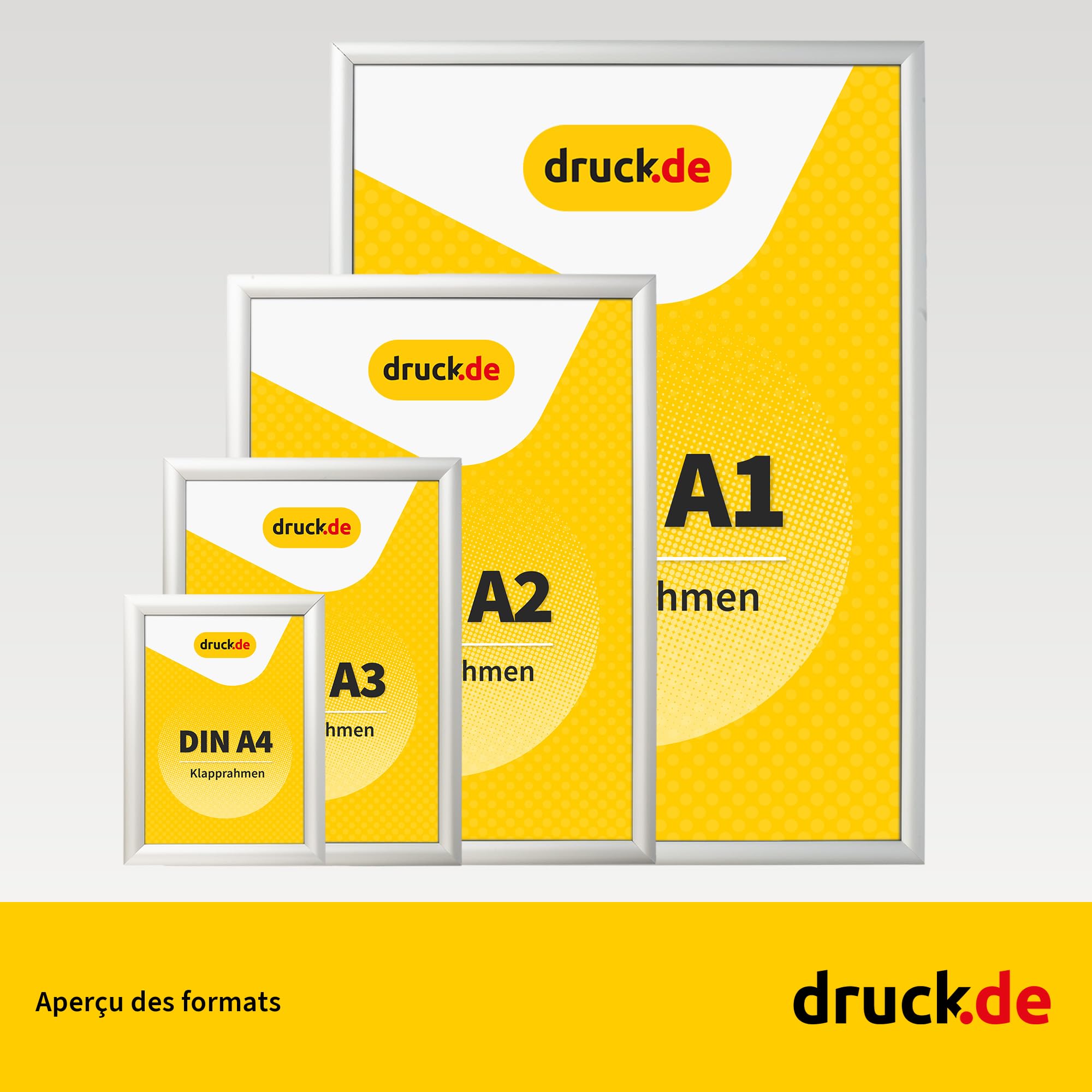 druck.de Lot de 5 cadres encliquetables A1 pour affiches, panneaux d'information, publicité - Cadre en aluminium avec profil de 2,5 cm - Convient pour montage mural - Protection en plastique