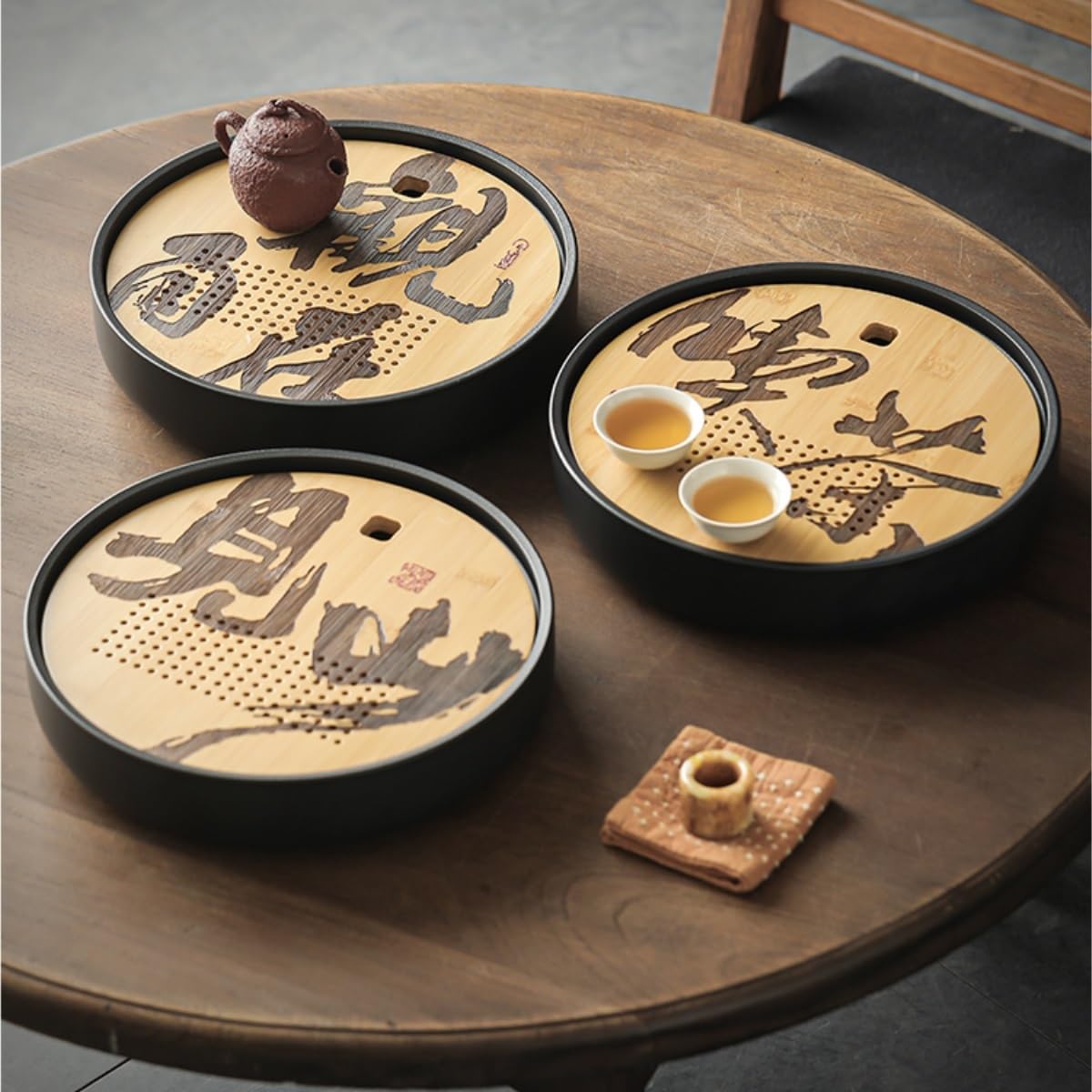 Bandeja de té de la tarde, juego de té de cerámica, bandeja de té china, bandeja de drenaje para almacenamiento de agua, bandeja redonda para té de Kung Fu, bandeja para taza de té para el hogar, ju