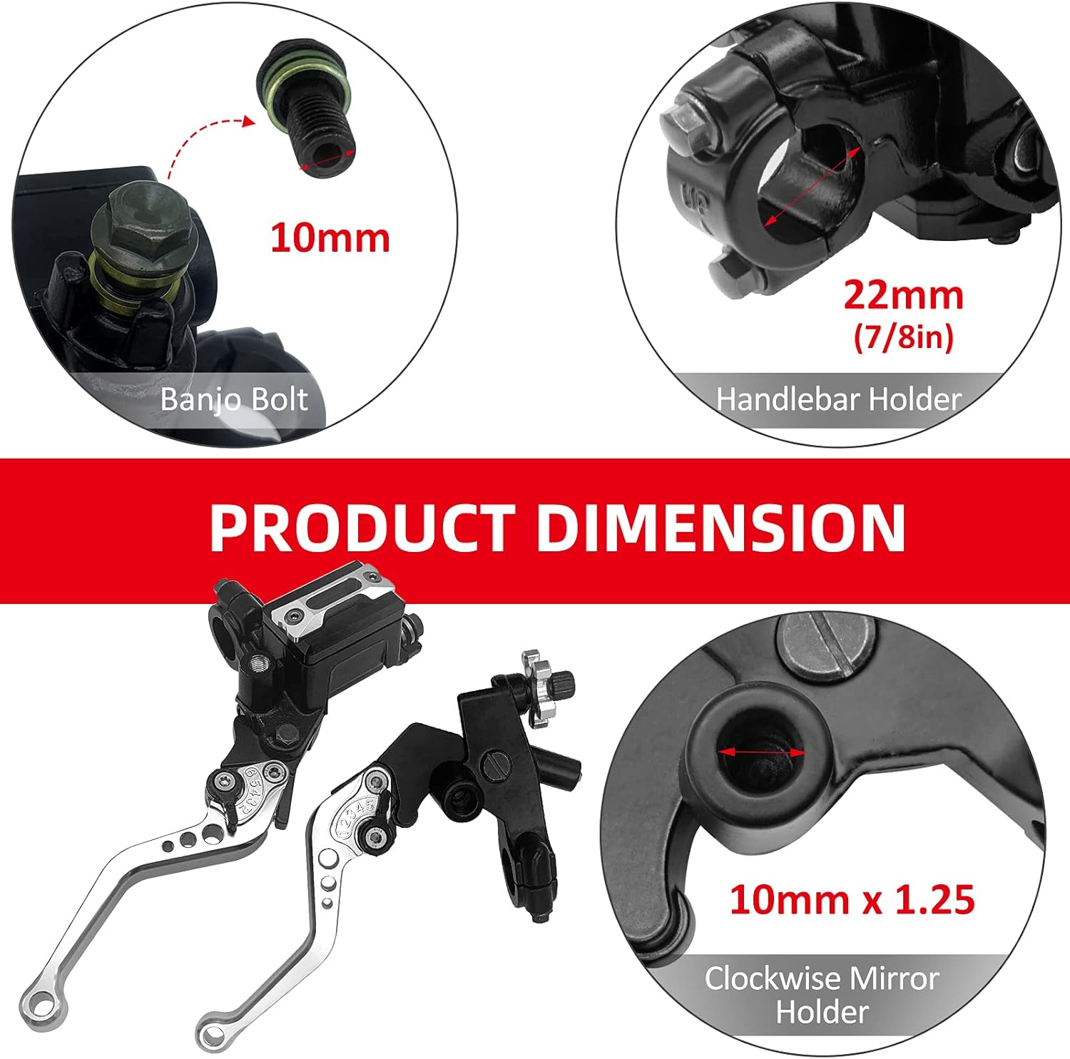 JAVIK Updated Universal Bike Brake Master Cylinder Clutch Lever Set for 7/8" 22mm Handlebar Compatible with Motorcycle Honda Kawasaki Suzuki Yamaha - Silver (Including Left & Right)
