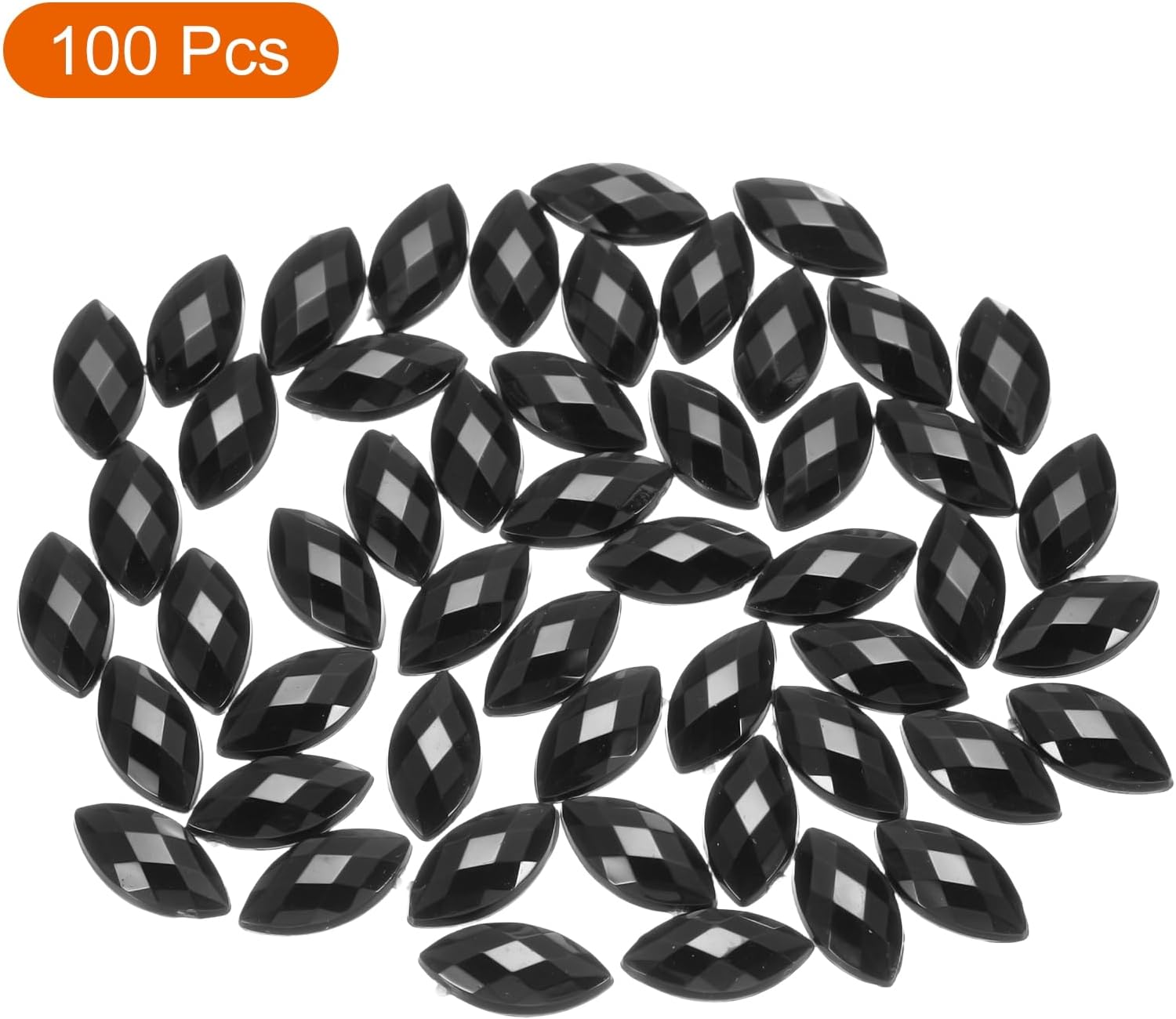 MECCANIXITY 100PCS Acrylic Horse Eye Gems 6x12mm Flat Back Artificial Rhinestones for DIY Crafts Bead Wedding Party Face Painting Jewelry Making (Black) - Image 3