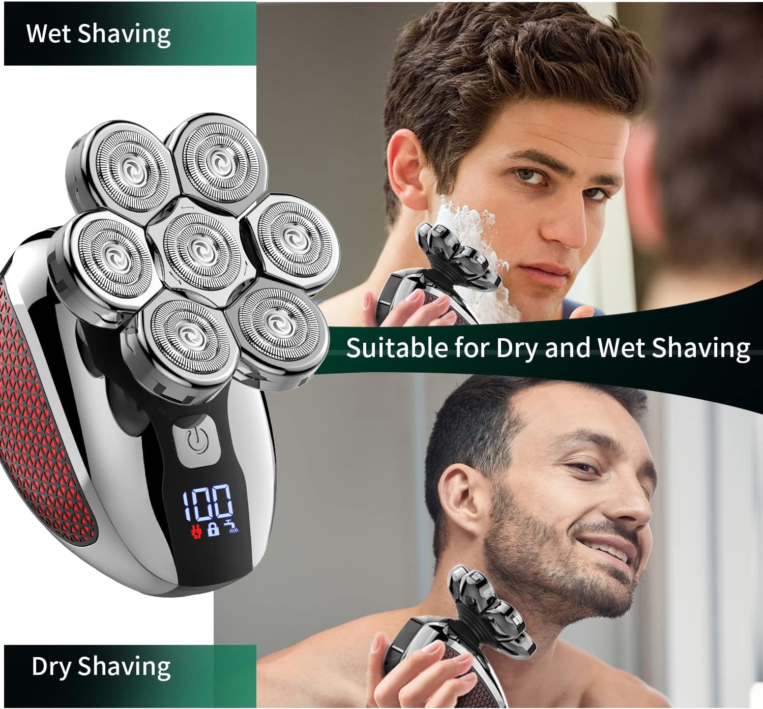 Head Shaver for Bald Men 7D, Bald Head Shavers for Men Wet&Dry,CHLANT 5-in-1 Electric Head Shaver for Men Head Razor Cordless Rechargeable Waterproof, Electric Razor for Men Rotary Shaver Grooming Kit - Image 5