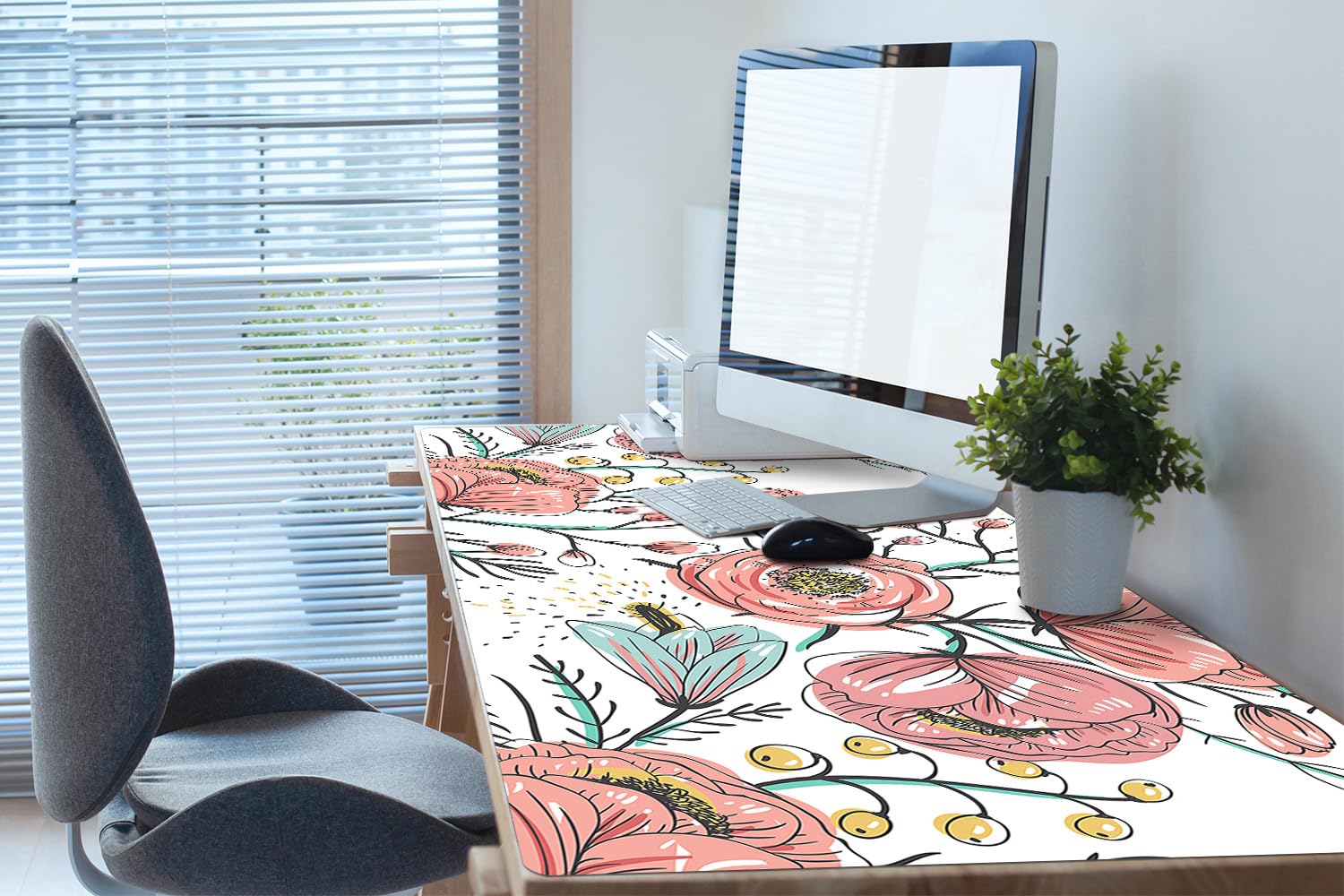 Sottomano da Scrivania 120x60 cm Facile da Pulire Antiscivolo Impermeabile per Ufficio e Casa in Vinile PVC Protezione e Decorazione Superficie Protettiva - Papaveri