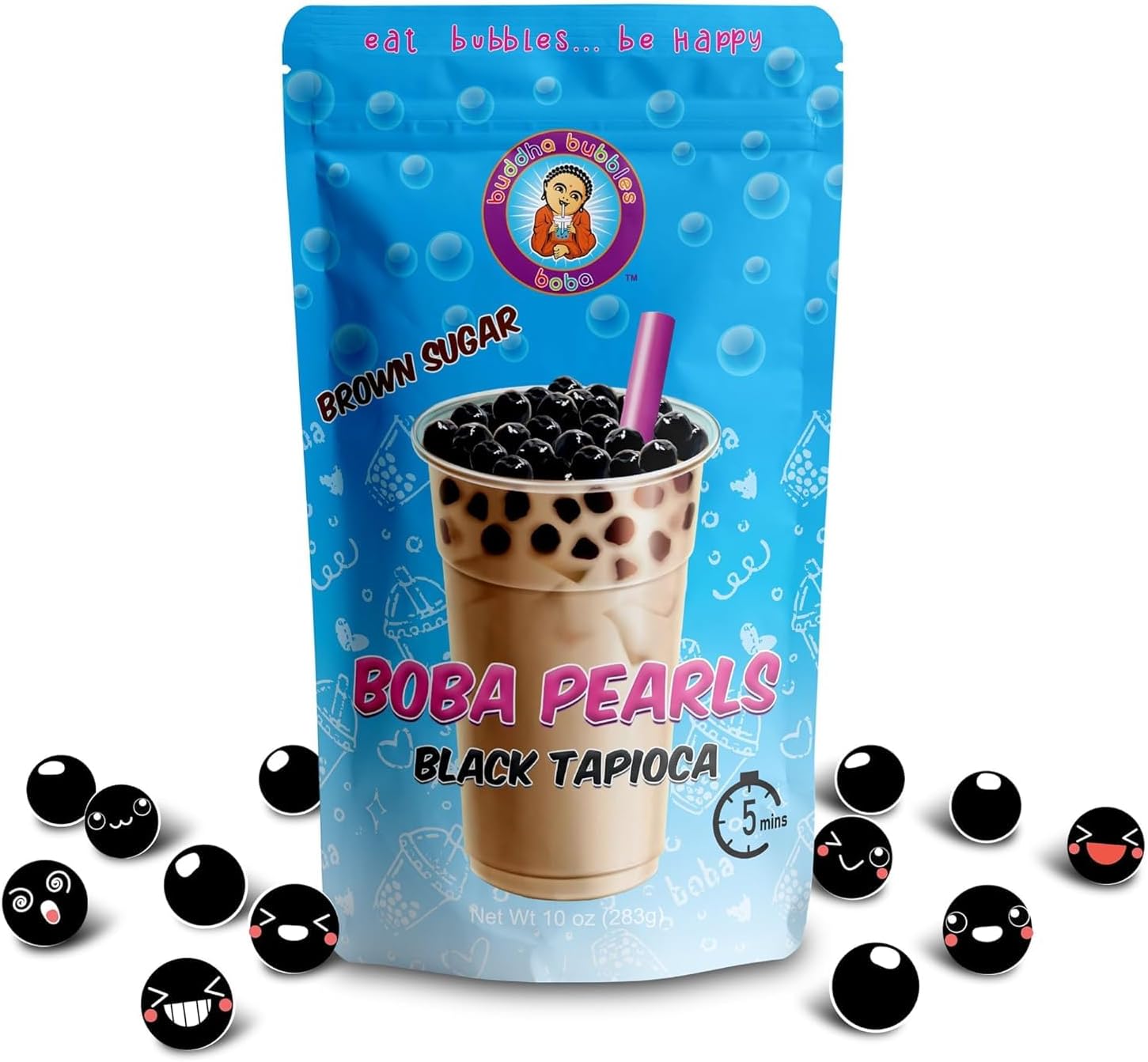 Premium Quick Cook REAL Tapioca Black (Brown Sugar) Boba Pearls By Buddha Bubbles Boba 10 Ounces (283 Grams) (10 Ounces, Brown Sugar)