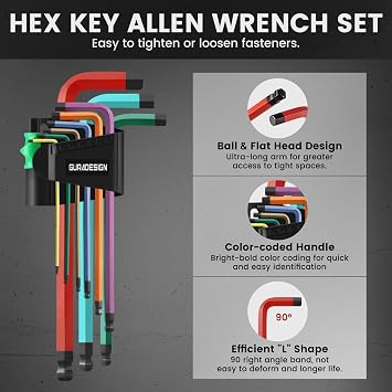 GURADESIGN 19-Piece Allen Key Set, Hex Key Set,Metric and SAE Alan Keys Sets Extra Long with Ball End T-Handle, MM(1.5mm-10mm),SAE(5/64